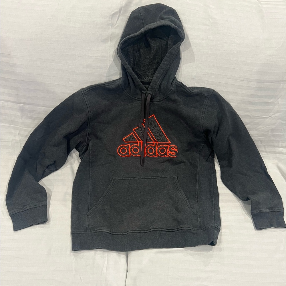 Adidas Men's Charcoal and Red Hoodie